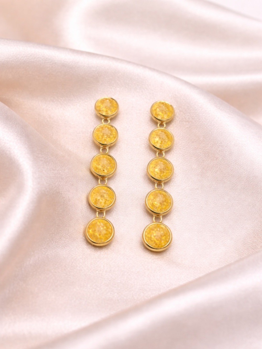 BEVERLY HAMBURG | Vintage Gold-Tone Yellow Druzy Circle Drop Earrings